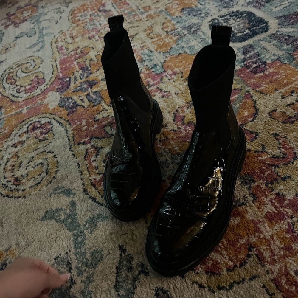 Loeffler Randall Black Croc-Embossed Chelsea Ankle Boots - Picture 5 of 5